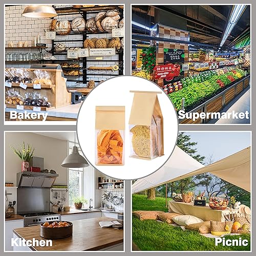 Miniatura 4 de Paquete de 50 bolsas de galletas, pequeñas bolsas de panadería con ventana, bloqueo de pestaña de lata, ideal para magdalenas, granola casera,