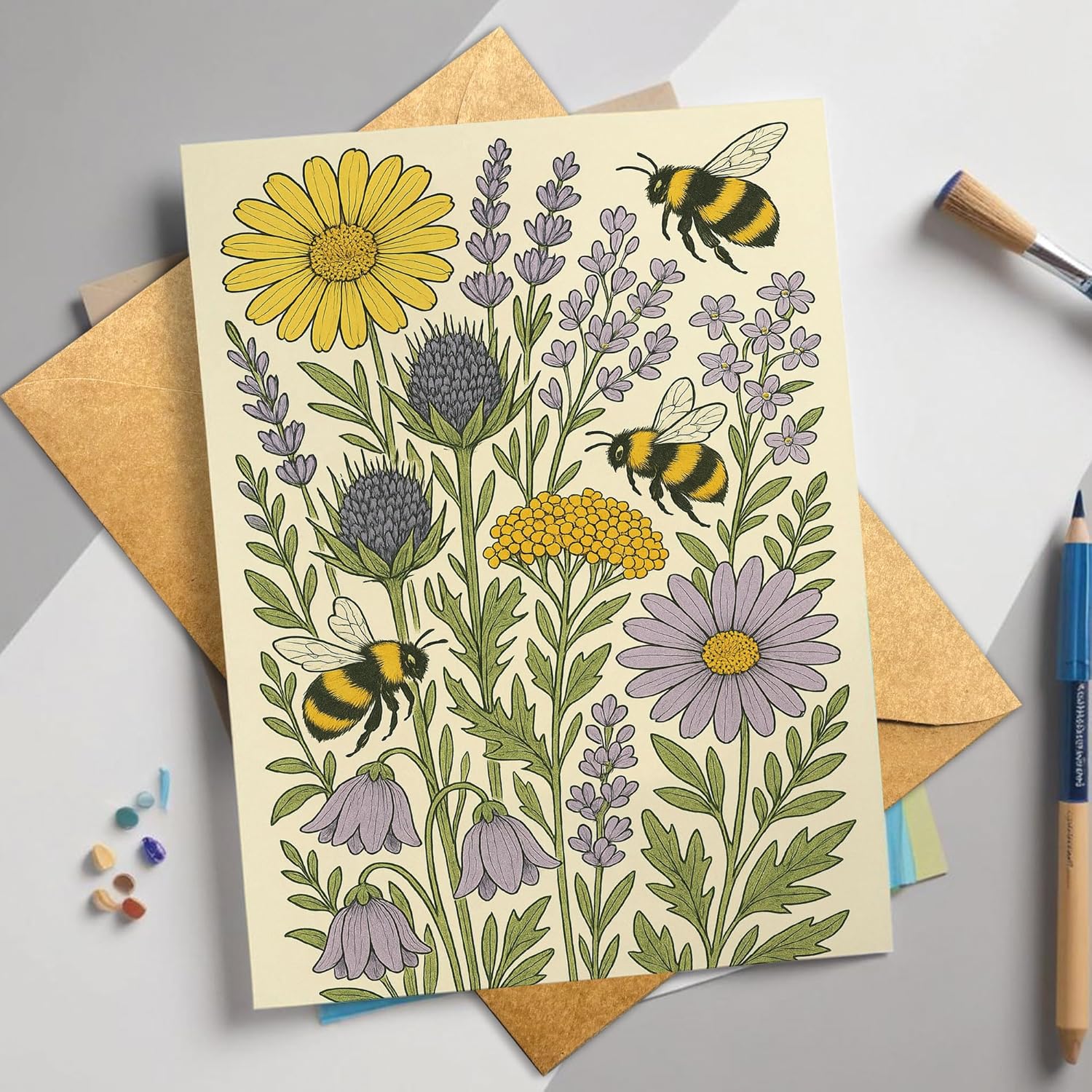 Bee and Flower Greeting Card – Illustrated Bumblebee and Floral Design, Perfect for Birthday, Friendship, Get Well, or Spring Celebrations – 8x5.3 Inch with Envelope - Image 7