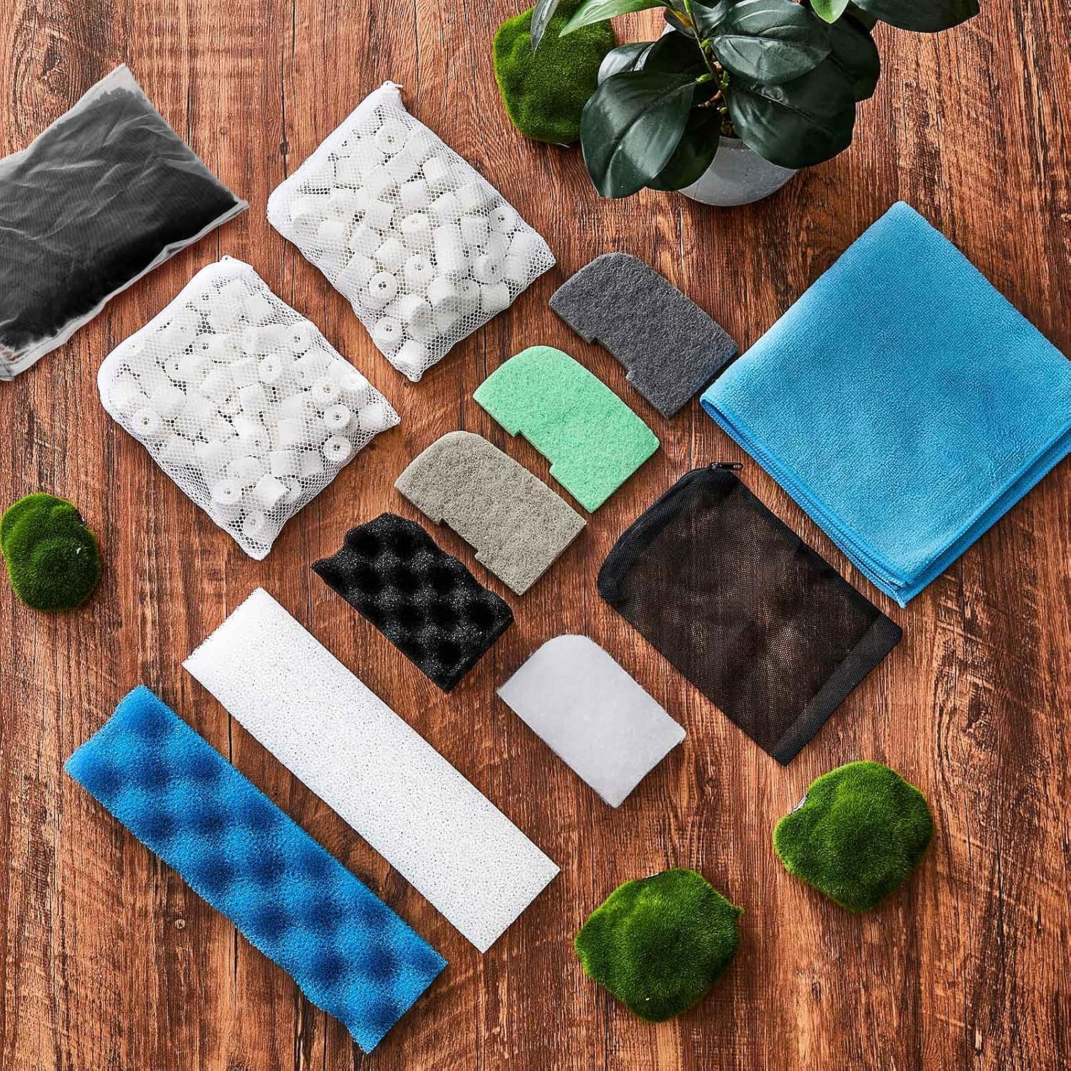 74 Pcs Canister Filter Media Kit Compatible with Fluval 406/407 Filter, Including Foam Pads, Water Polishing Pad, Activated Carbon, Nitrite/Phosphate/Ammonia Remover, Mesh Bag, 2 Ceramic Ring