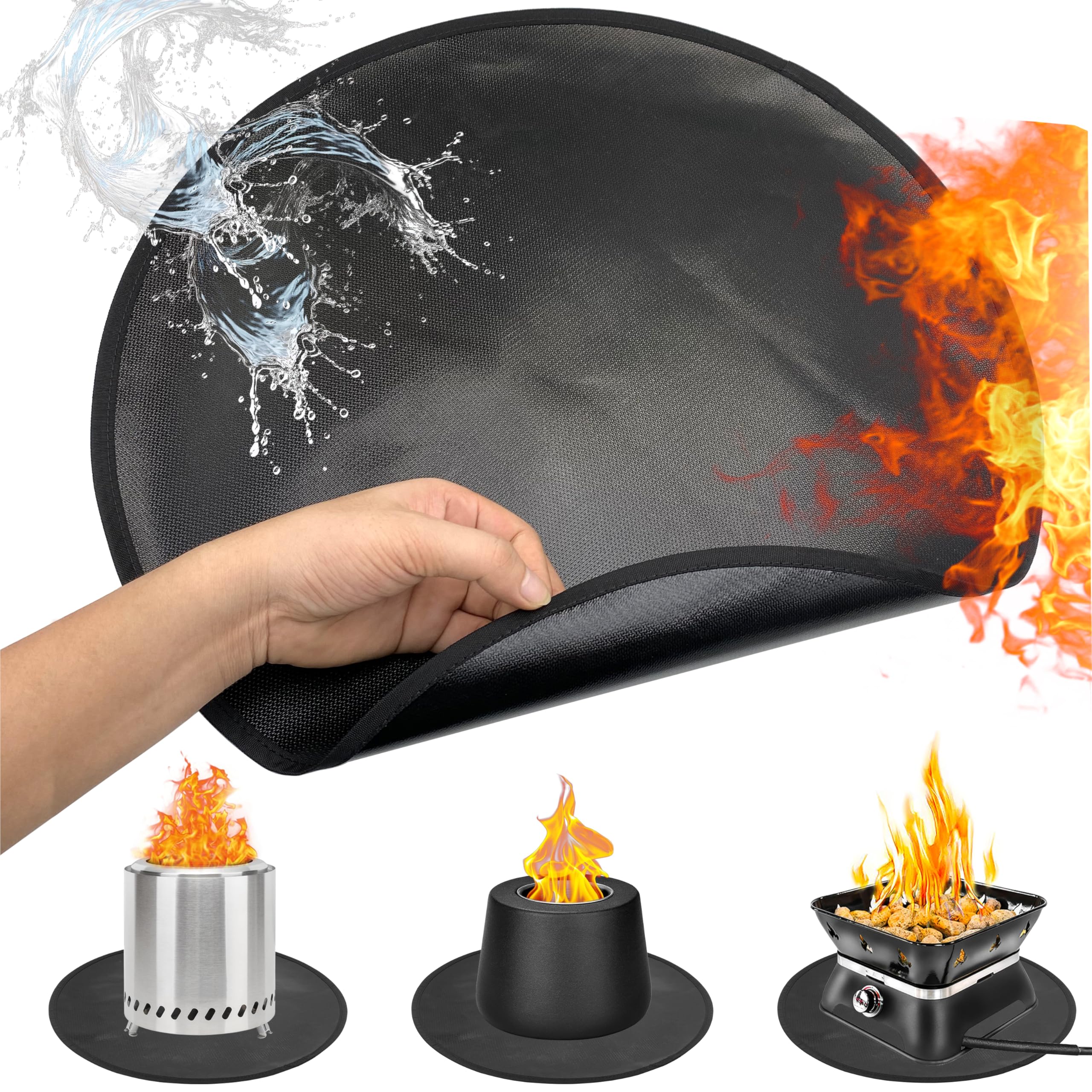 Yewaii Fire Pit Mat for Solo Stove Fireproof Mat Under Grill Tabletop Deck Oilproof Waterproof Firepit Mats Heat Resistant Mat BBQ Pad Outdoor Indoor Accessories (Round 20")