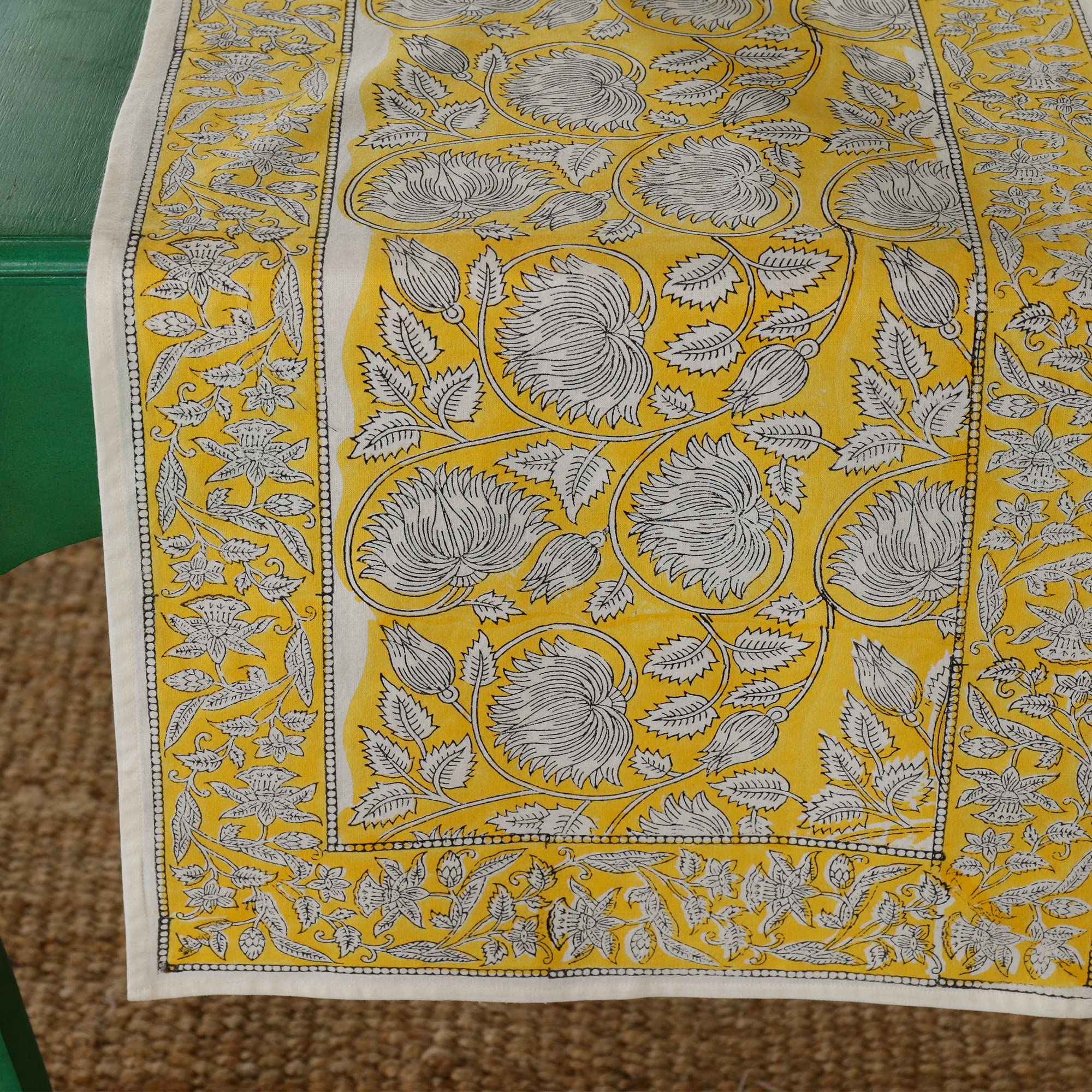 Hand Block Printed Cotton Table Runner - Floral Design -5