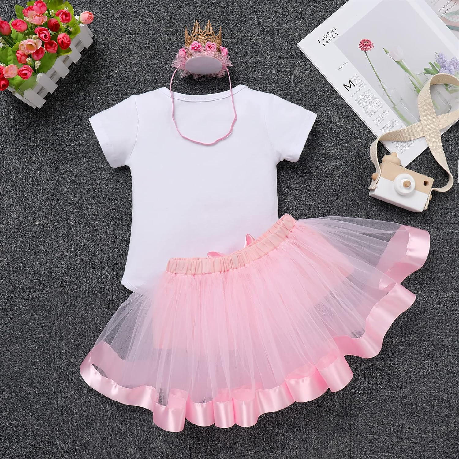 IBTOM CASTLE Baby Girl One Year Old Birthday Floral Lace Party Cake Smash Romper+Tutu Skirt Set+Crown Photo Shoot Clothes - Image 4