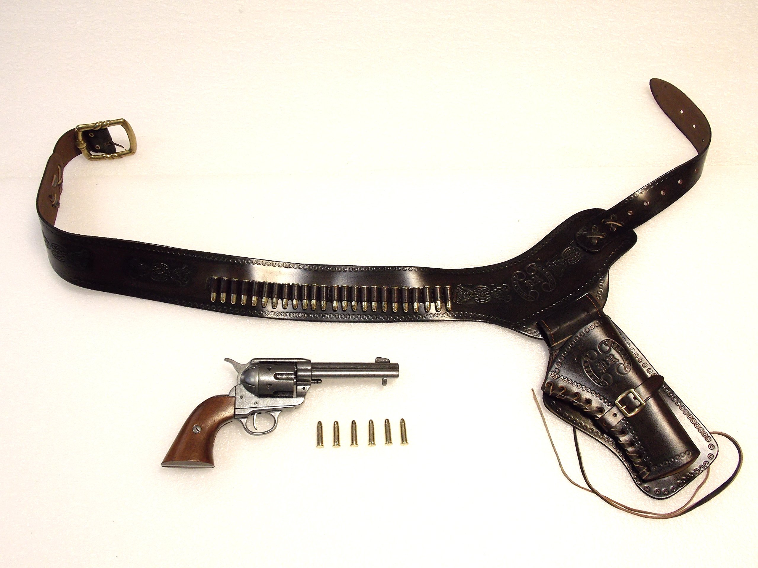 Revolvergürtel Coltgürtel Pistolengürtel mit 24 Dekopatronen aus Messing und Colt Peacemaker