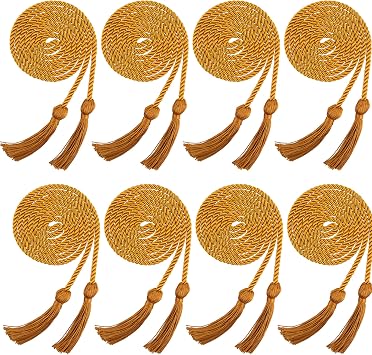 Trounistro 8 Pieces Graduation Cords Yarn Honor Cords with Tassel for College Graduation Students Antique Gold