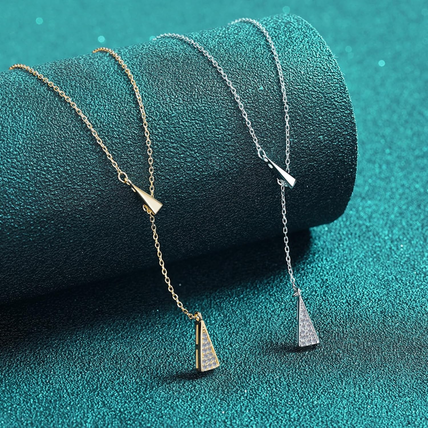 18K Gold Vermeil Plating Solid Sterling Silver Dangling Triangle Lariat Pendant Necklace - Brilliant Diamond Cut, Adjustable Layering Necklace Jewelry for Women