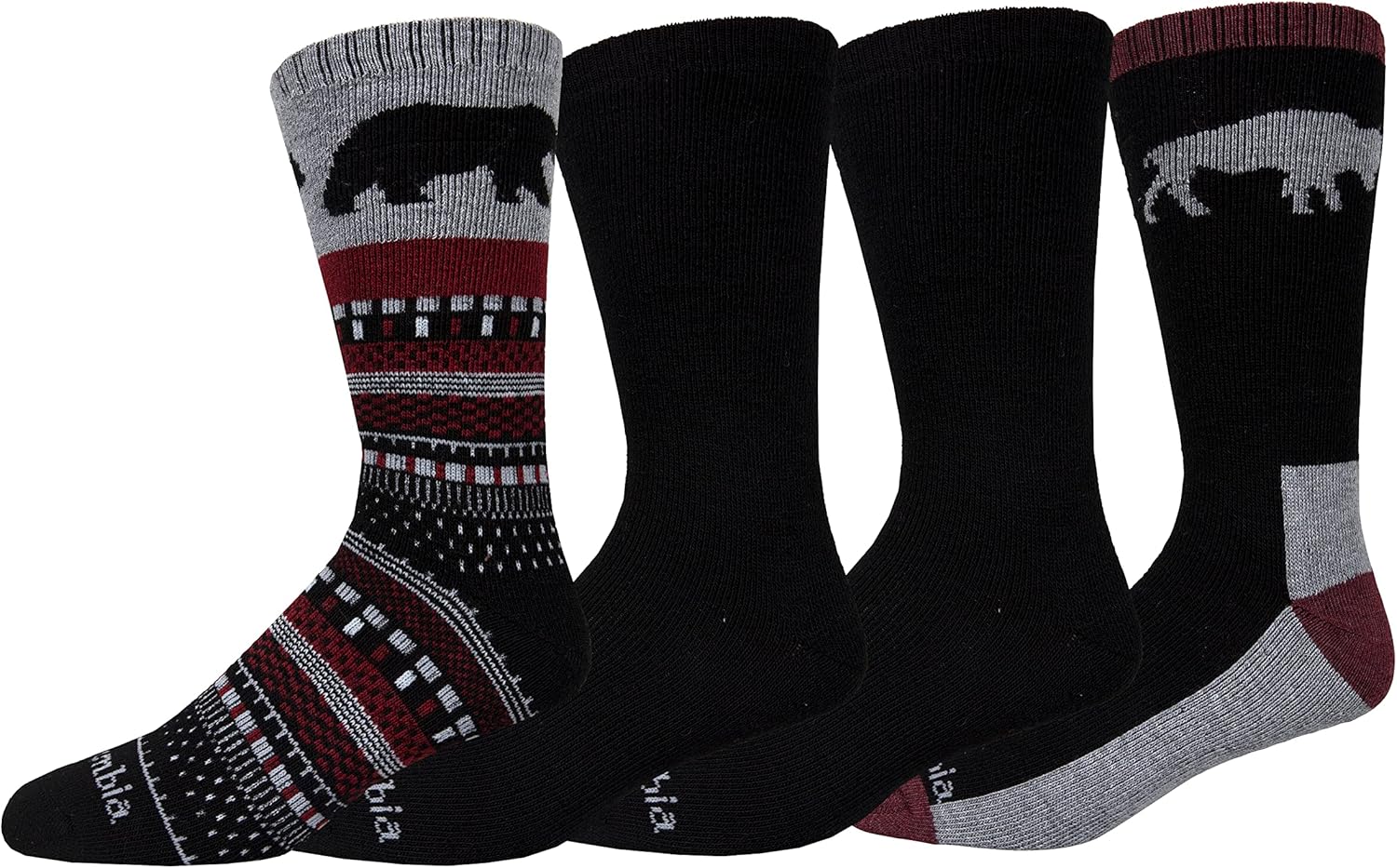 Columbia Men's Aspen Wool Crew Socks 4 Pair, Black/Black/Black/Black, One Size