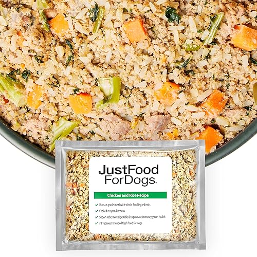 JustFoodForDogs Frozen Fresh Dog Food, Complete Meal or Topper, Chicken & Rice Human Grade Recipe, 18 oz (Pack of 7)
