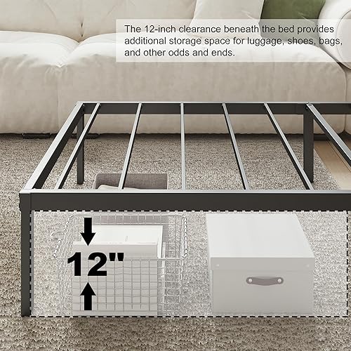 Miniatura 15 de Base de cama individual con cabecero, marcos de cama individual de 14 pulgadas, no necesita somier, soporta hasta 2500 libras, sin ruido, fácil de