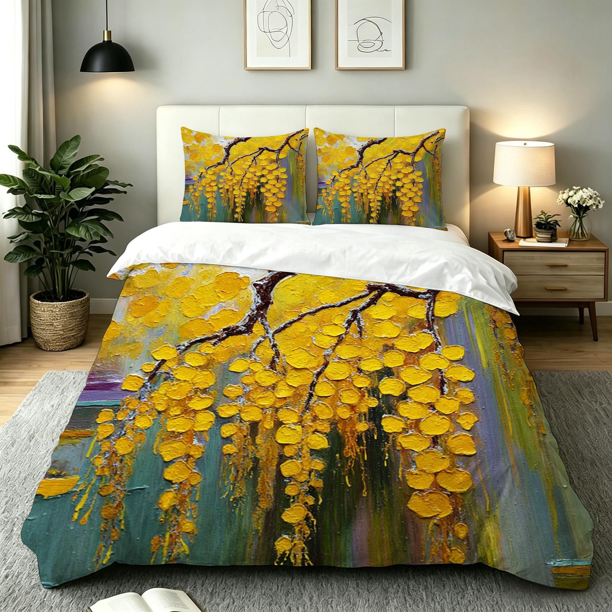 Parure de lit 160x200 cm avec housse de couette jaune AW9477