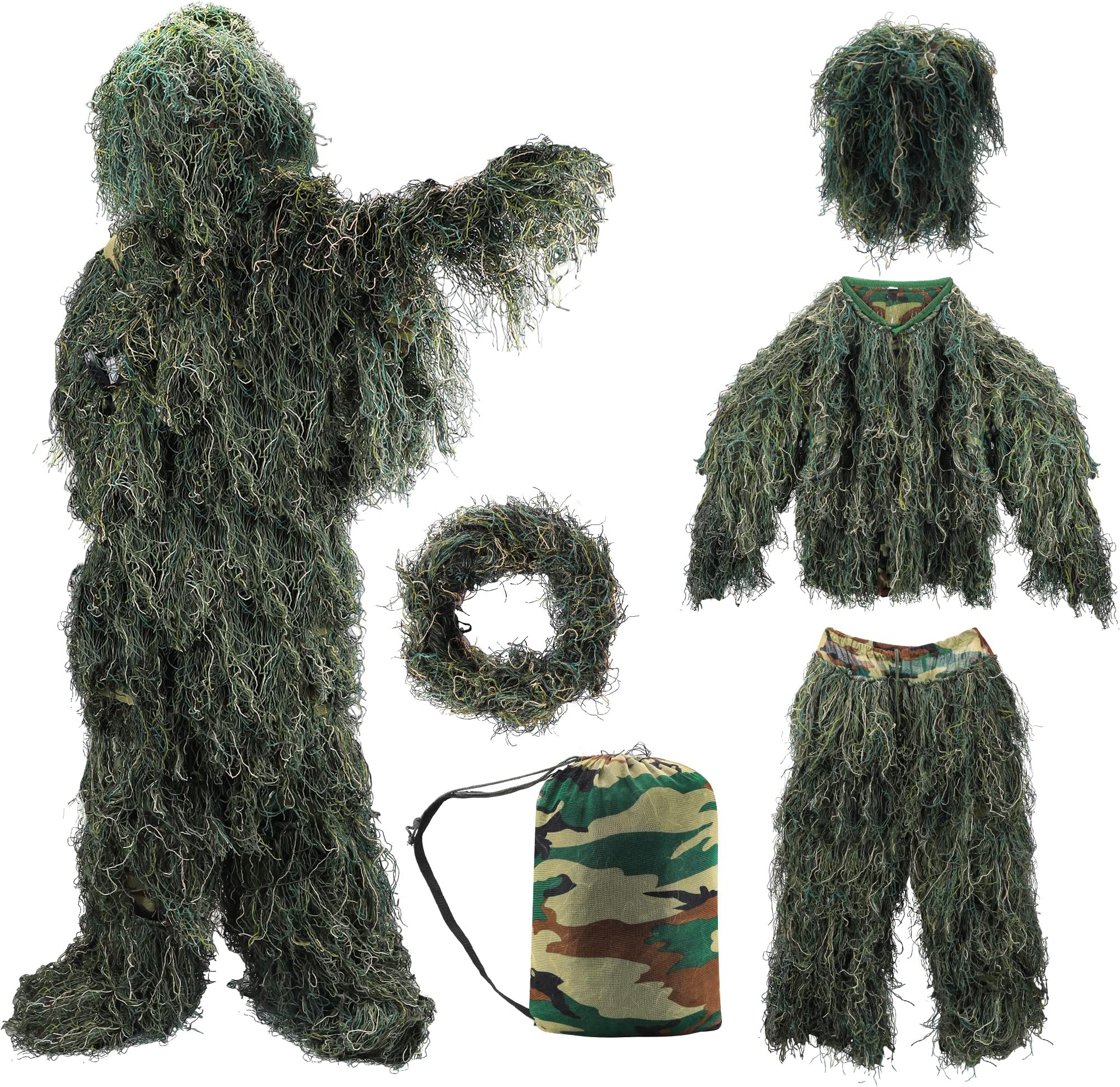ZORVEM Ghillie Suit, 3D Camouflage Hunting Apparel for Men/Kids/Youth (S/M/L/XL/XXL)
