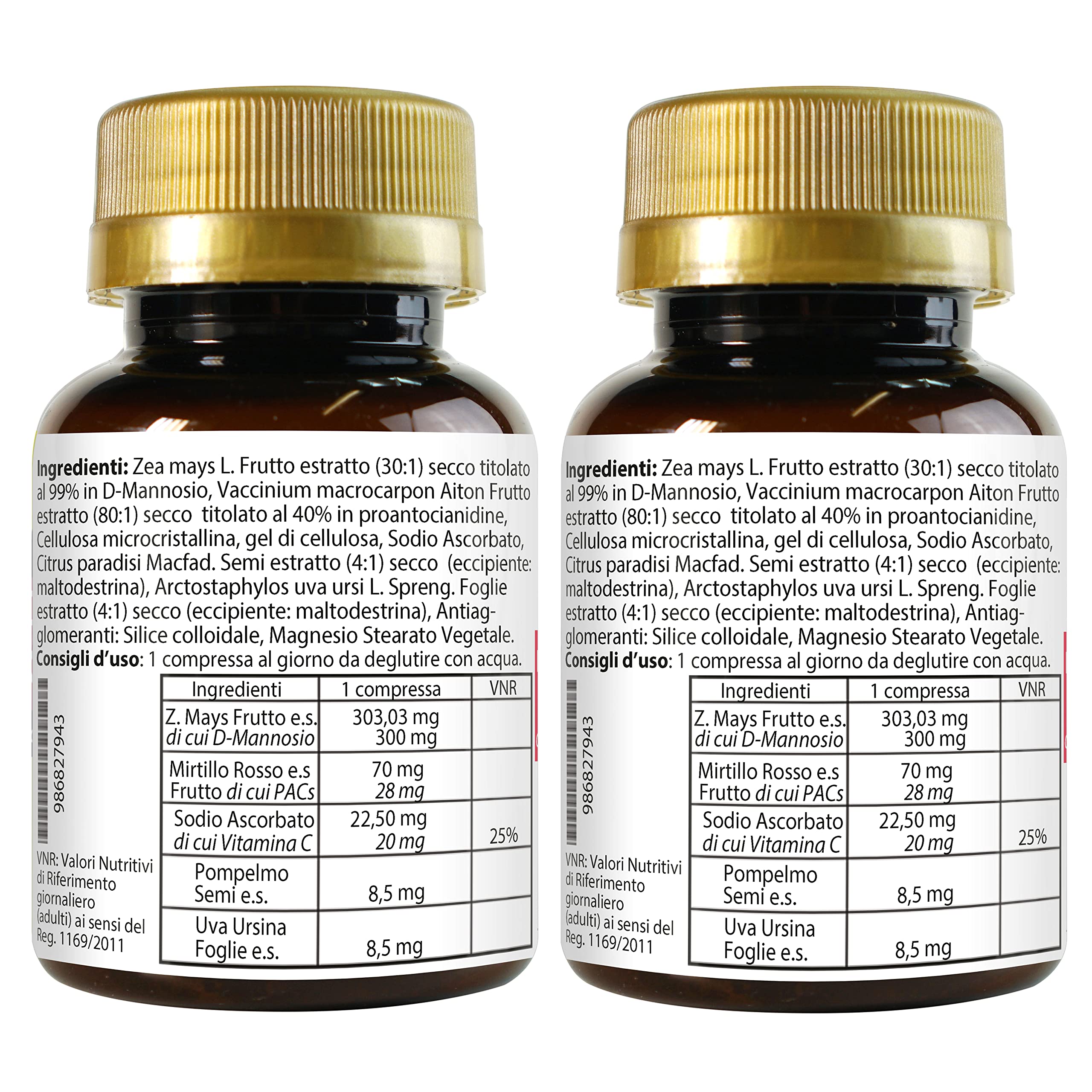 D - Mannosio e Cranberry 40% PAC Mirti Complex con Semi di Pompelmo, Uva Ursina e Vitamina C | 200 compresse 1 al dì | Mirtillo Rosso ad Alto Dosaggio