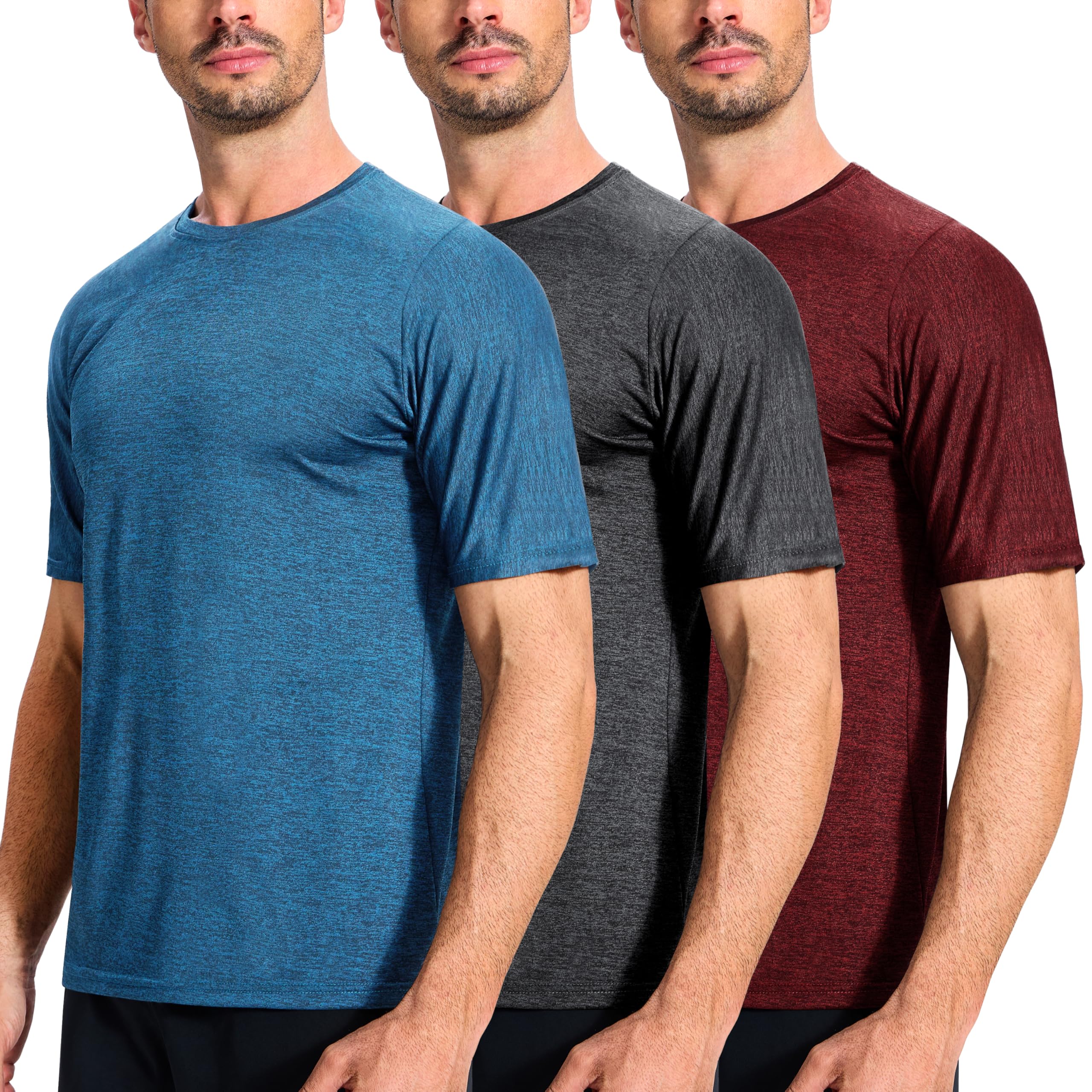 Paquete de 3 camisetas de secado rápido que absorben la humedad para hombre, ligeras y transpirables, camisetas deportivas para gimnasio, correr, manga corta