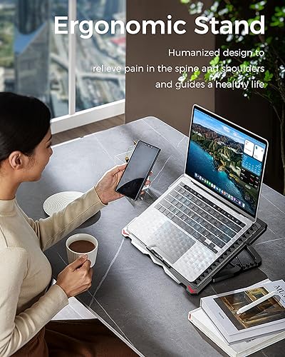 Vista 21 de AICHESON Almohadilla de refrigeración para portátil de 17,3", color rojo con 5 ventiladores