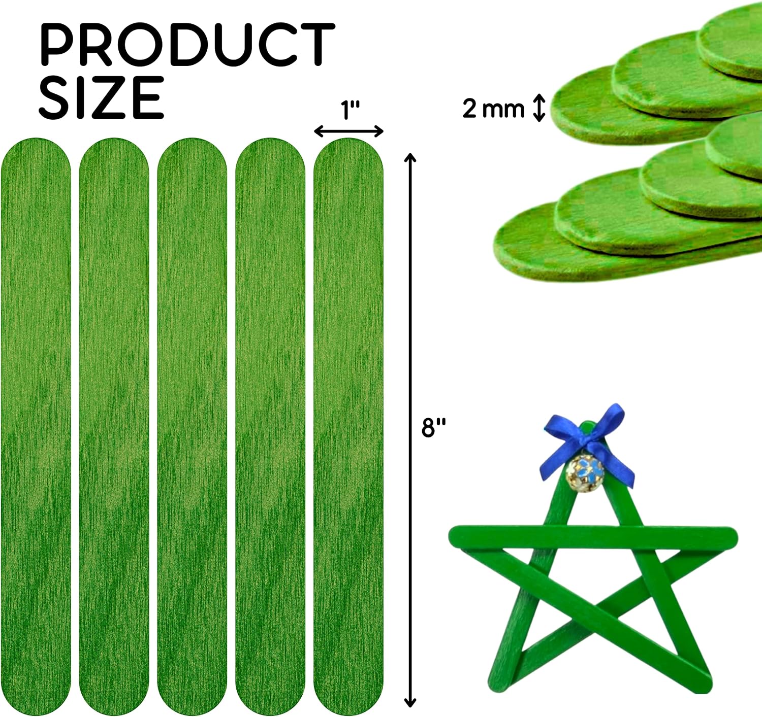200PCS Wood Craft Sticks Green – 8 Inch Jumbo Popsicle Canes Flat for Crafts Wooden Canes Green for DIY Food Grade Popsicle Sticks