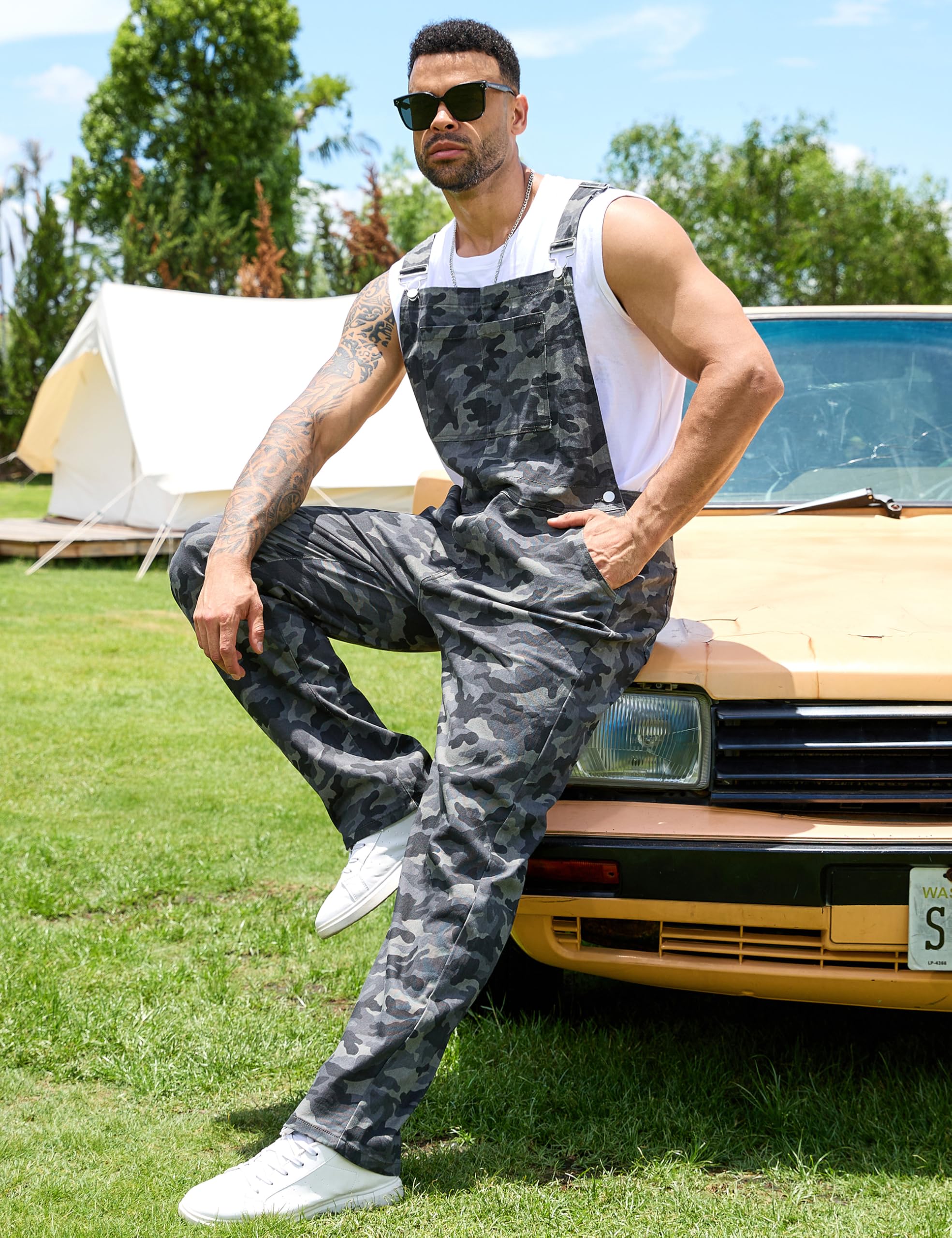 Yuanbang Camo Bibs Overalls for Men Adjustable Straps Work Utility Coveralls Camouflage Jumpsuit
