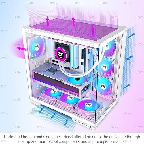 Miniatura 8 de Funda para PC H1 HYXN ATX - Preinstalada con 7 ventiladores PWM ARGB - Funda para juegos de PC de torre media de doble cavidad - con tipo C - Puede
