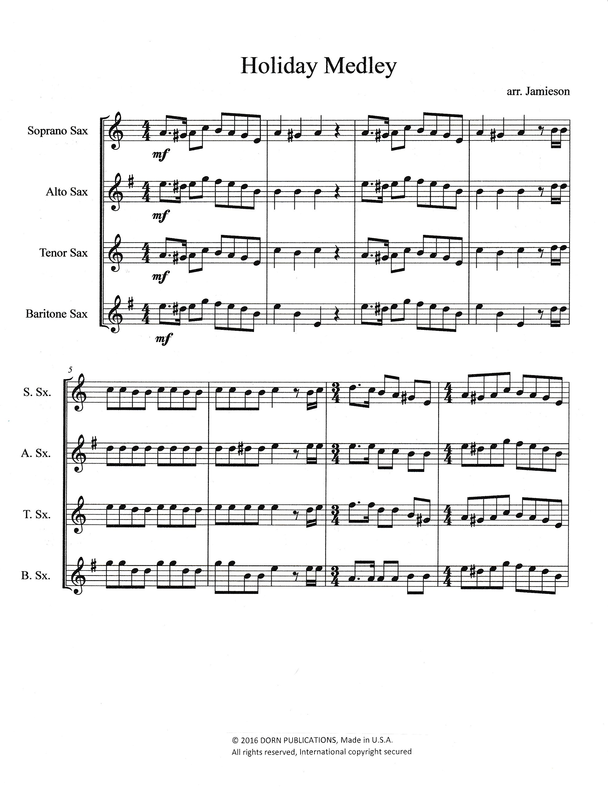 Holiday Medley for Saxophone Quartet Arranged by William Jamieson