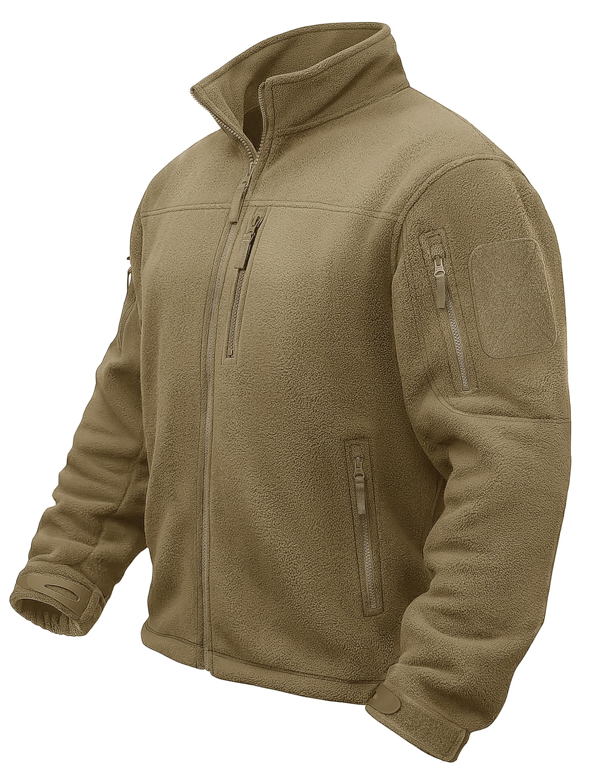 TACVASEN Men's Fleece Jacket Full Zip Winter Lightweight Tactical Jackets Outdoor Hiking Coats with Pockets