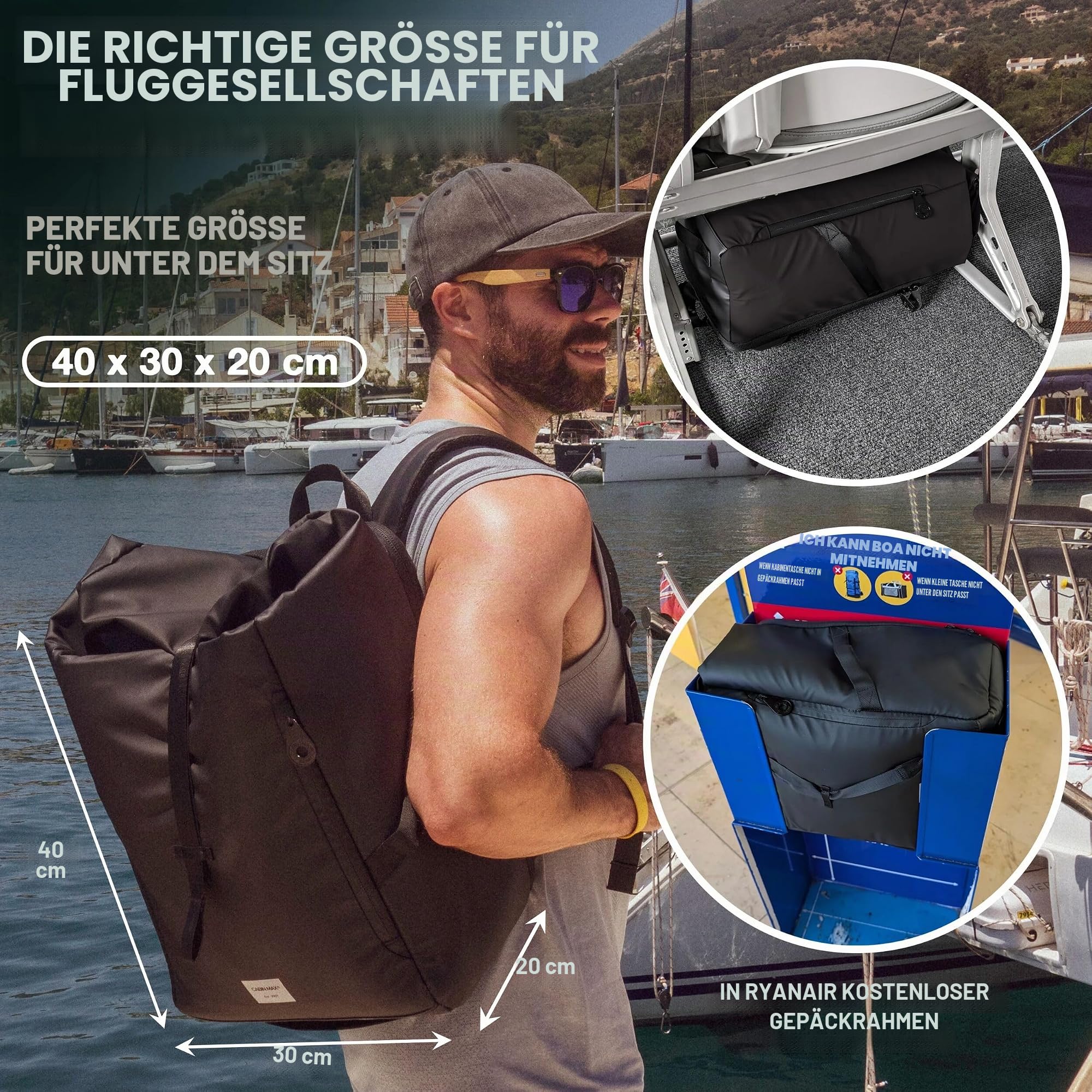 Cabin Max Handgepäck Rucksack Reiserucksack Ryanair Rolltop 40x30x20 24L