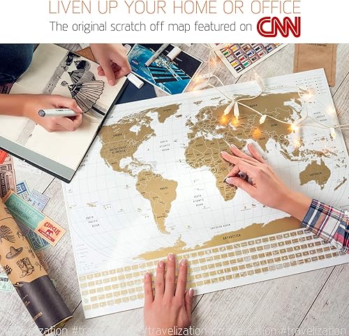 Miniatura 4 de Mapa del mundo para raspar con banderas, 24 x 17 pulgadas, fácil de enmarcar, póster de arte de pared con estados y banderas de Estados Unidos -