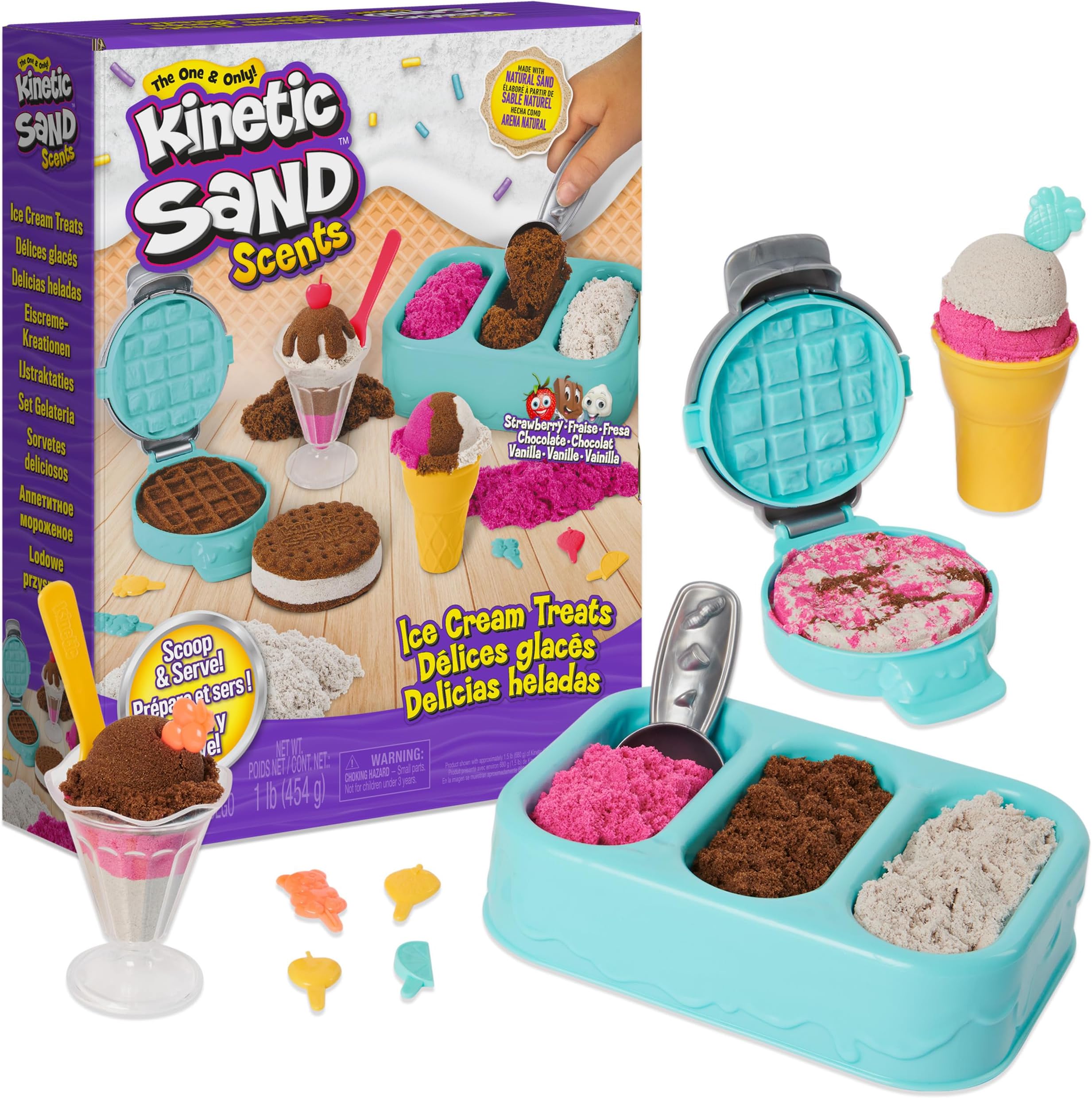 Scents, Ice Cream Treats Playset with 3 Colours of All-Natural Scented Sand and 6 Serving Tools