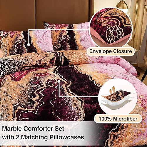 Miniatura 4 de A Nice Night Juego de ropa de cama con estampado de mármol como montaña ardiente, diseño de ilustraciones de acuarela de estilo retro, juego de