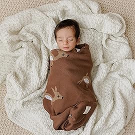 Bleu La La Knit Baby Swaddling Blanket - 100% Cotton Lightweight Soft Cozy Receiving Swaddle Stroller Quilt Blanket for Shower Gift Registry for Newborns, Infants, Toddlers (Deer - Mocha)
