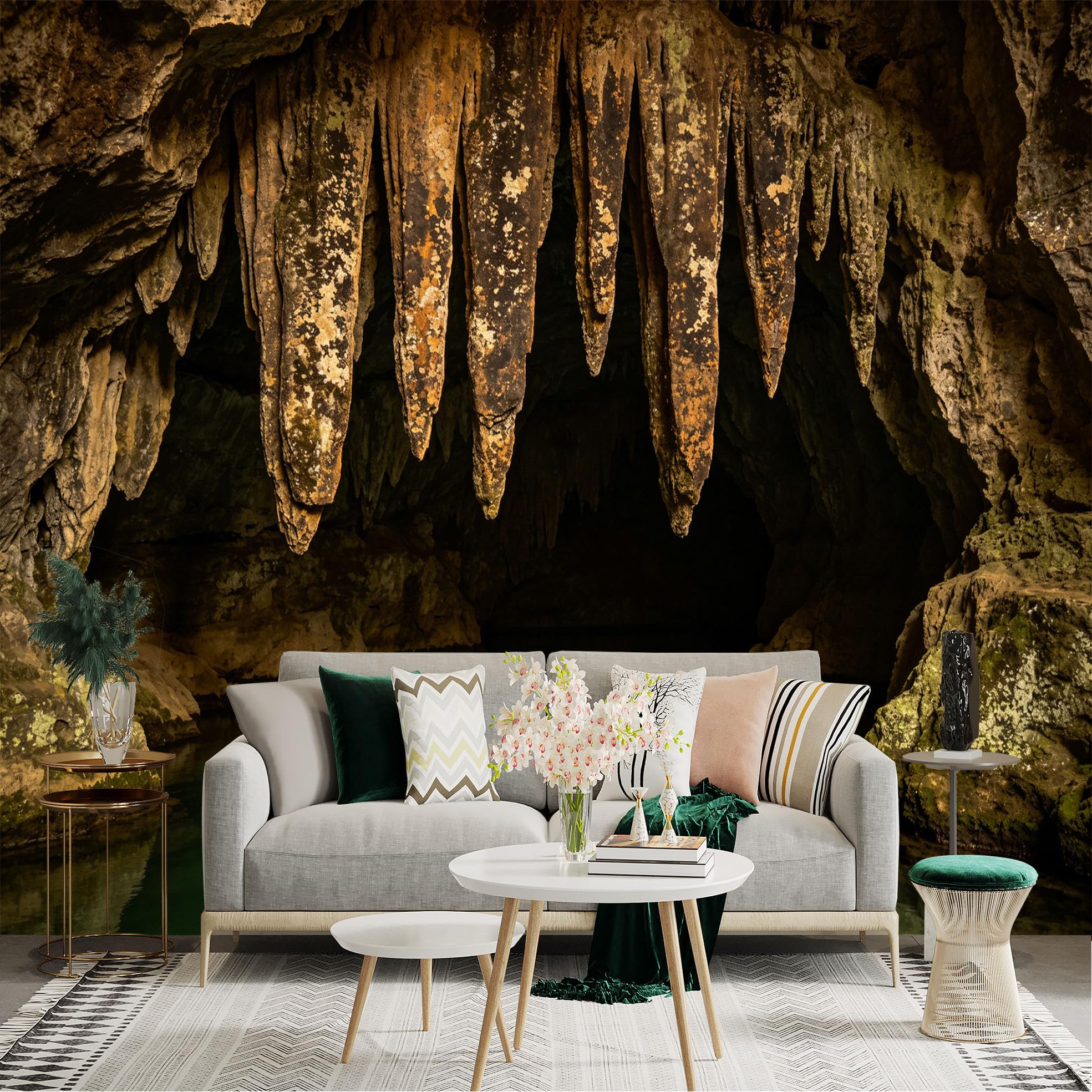 Lnzczhyre Dbh260521762 Custom Size Wall Sticker Mural， Natural Underground Cave， Stalactites Formation， Reflection On Calm Water， Hidden Limestone Cavern， For Wall Decoration， Peelandstick Wall Decals.