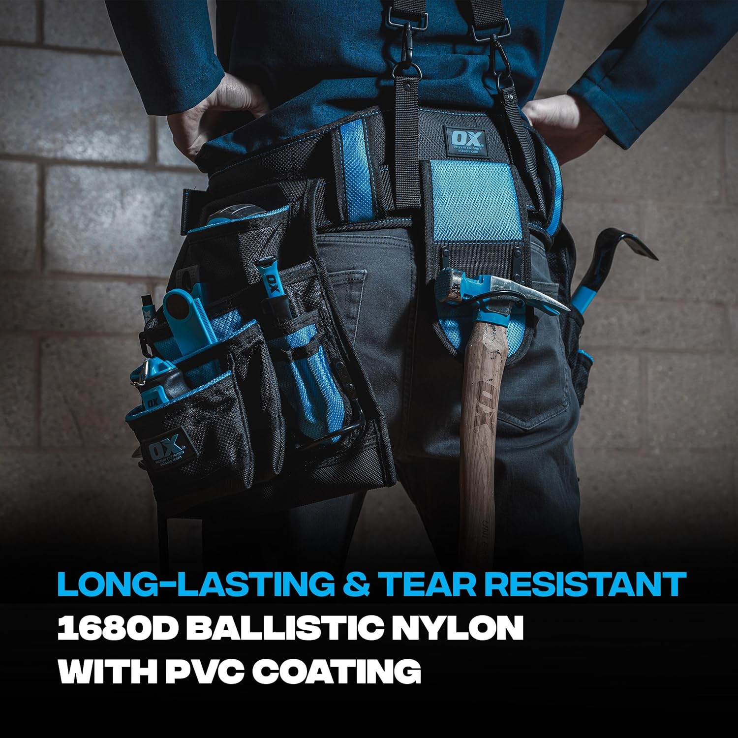 OX Pro Nylon Framing Tool Belt with Suspenders - 1680D Ballistic Nylon Tool Rig with 17 Pockets and Back Support