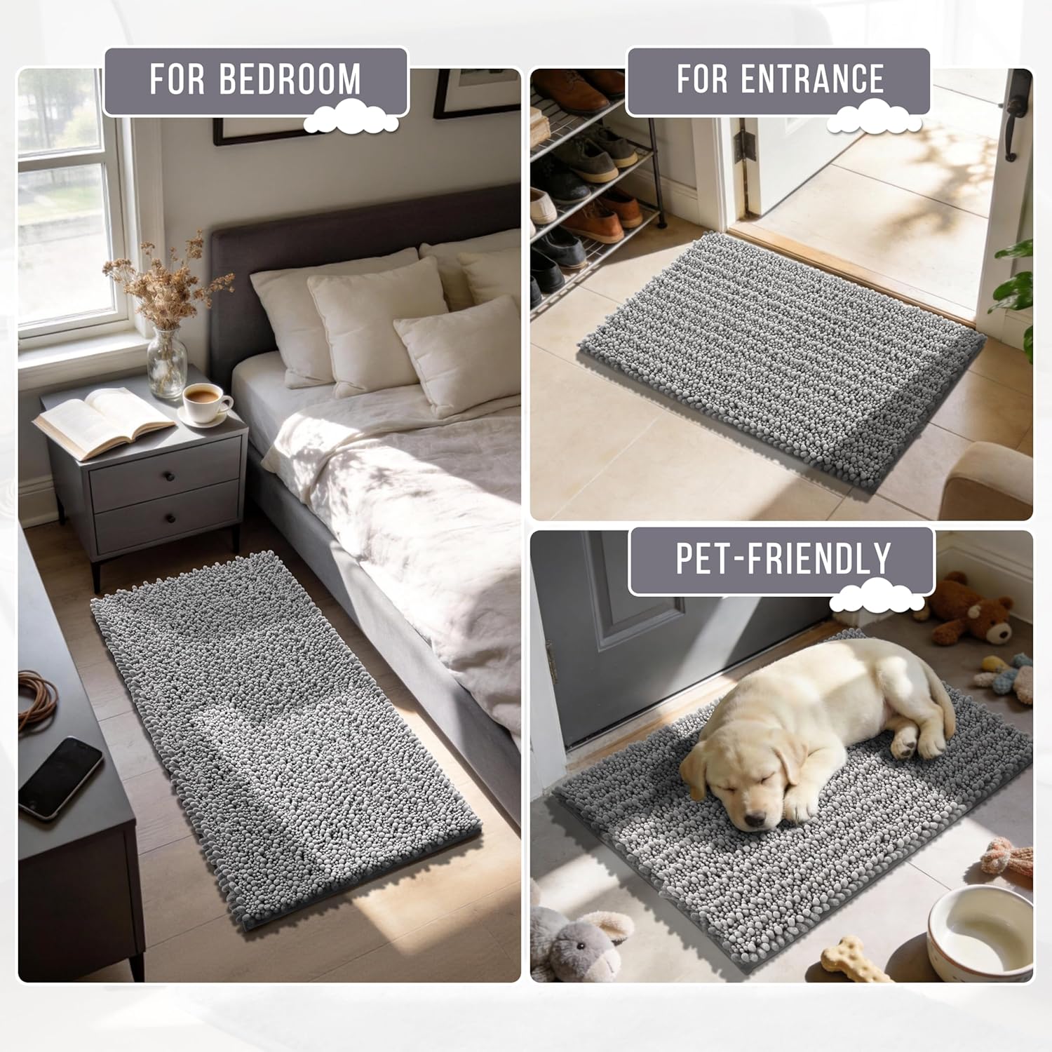 Yimobra Large Bathroom Rugs Non Slip Washable 36x24 Inch - Ultra Soft Absorbent Chenille Bath Mat, Quick Dry Shaggy Floor Carpet for Tub Shower, Gray Home Decor Accessories - Image 7