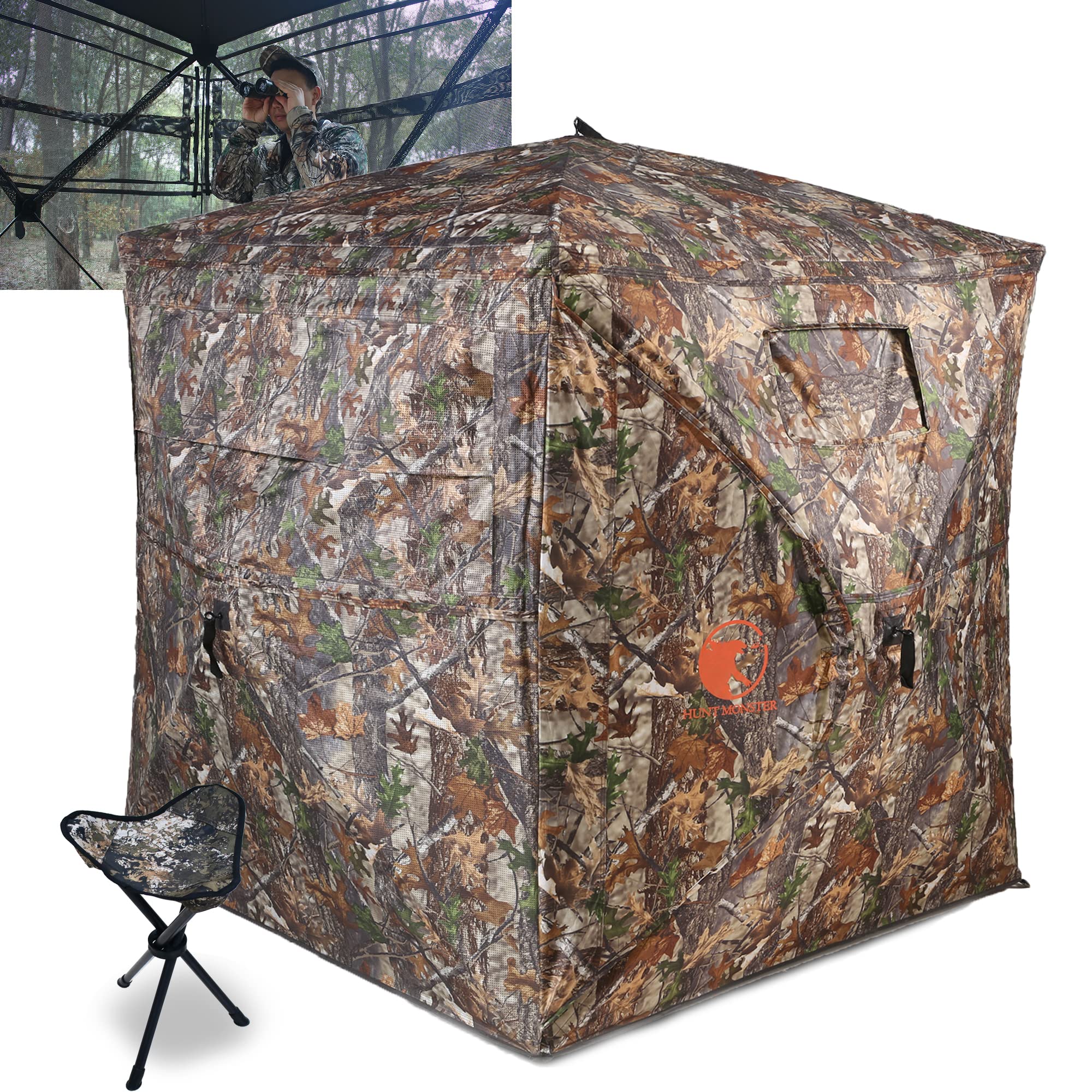 HUNT MONSTER 270 Degree See Through Hunting Blind, Pop up Ground Blinds for Deer Turkey Duck Hunting