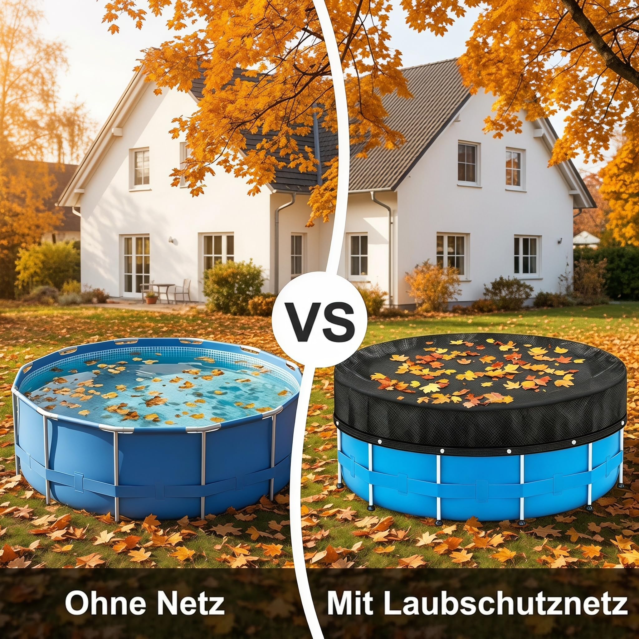 Runde Pool Laubschutznetz, 3,7m Schutznetz für Aufstellpools,Pool-Laub-Netzabdeckung, Hält Blätter & Schmutz fern,Reißfest und Verstopfungsfrei, Poolnetz Feinmaschig für Haus,Garten,Hof,Hote