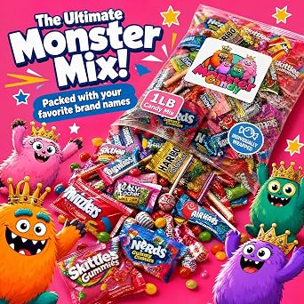1 lb Bulk Candy Mix Variety Pack, Individually Wrapped Assorted Party Favors for Kids Goodie Bags, Pinata Stuffers and Birthday Treats - Halloween