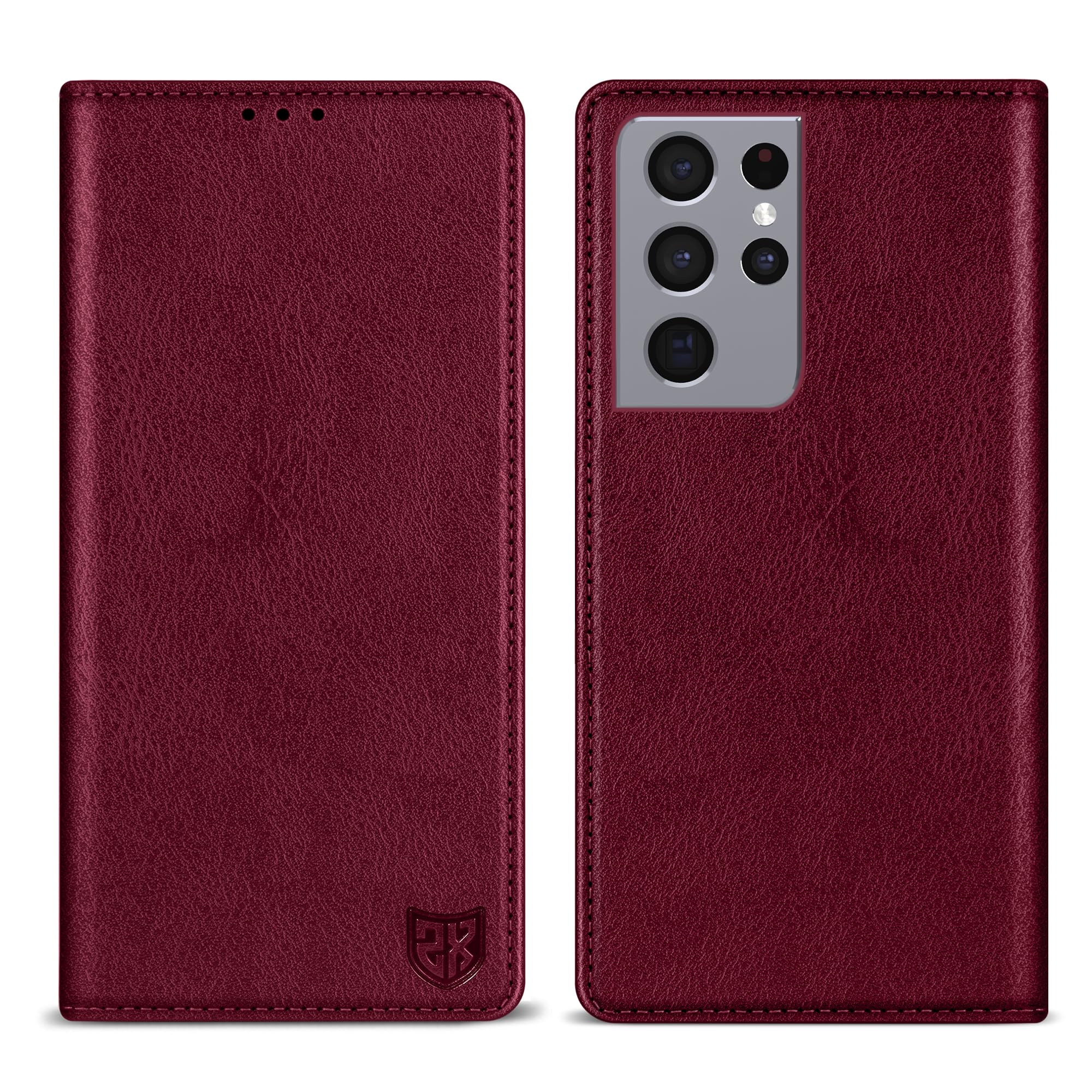 ZZXX for Galaxy S21 Ultra Wallet Case Strong Magnetic 6.8 inch,Wine Red