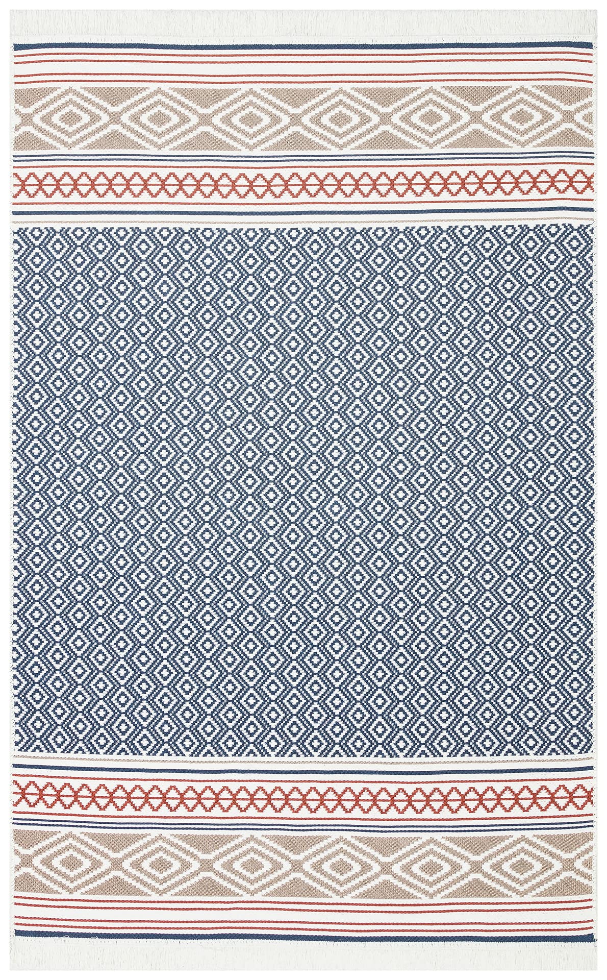 Tapis Arya 26 bleu marine beige 80 x 300 cm grand tapis couloir long