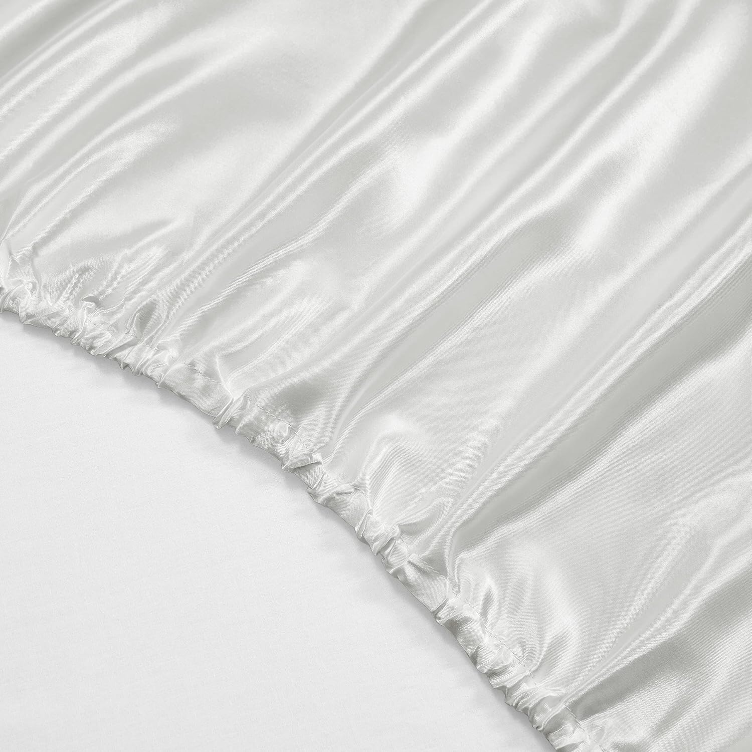 5Pcs Satin Sheets Set Queen Size - White Silky Breathable Luxury Bedding with 1 Satin Flat Sheet, 1 Deep Pocket Fitted Sheet, 3 Pillowcases