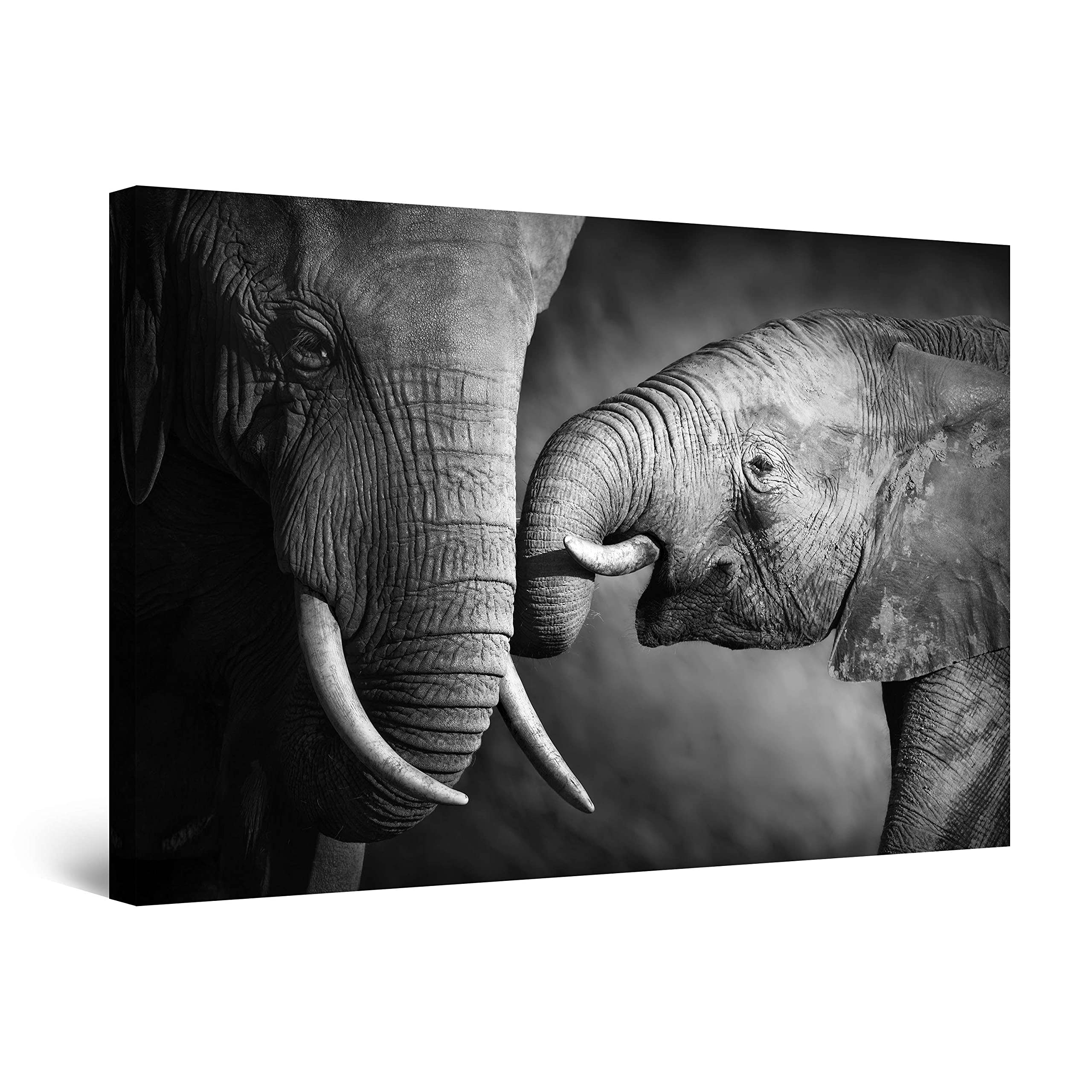 Startonight Canvas Wall Art - Mother Elephant - Stretched Print, Modern for Bedroom or Living Room, Unique Luminous Artwork Large 80 cm x 120 cm Elegant Gift Idea