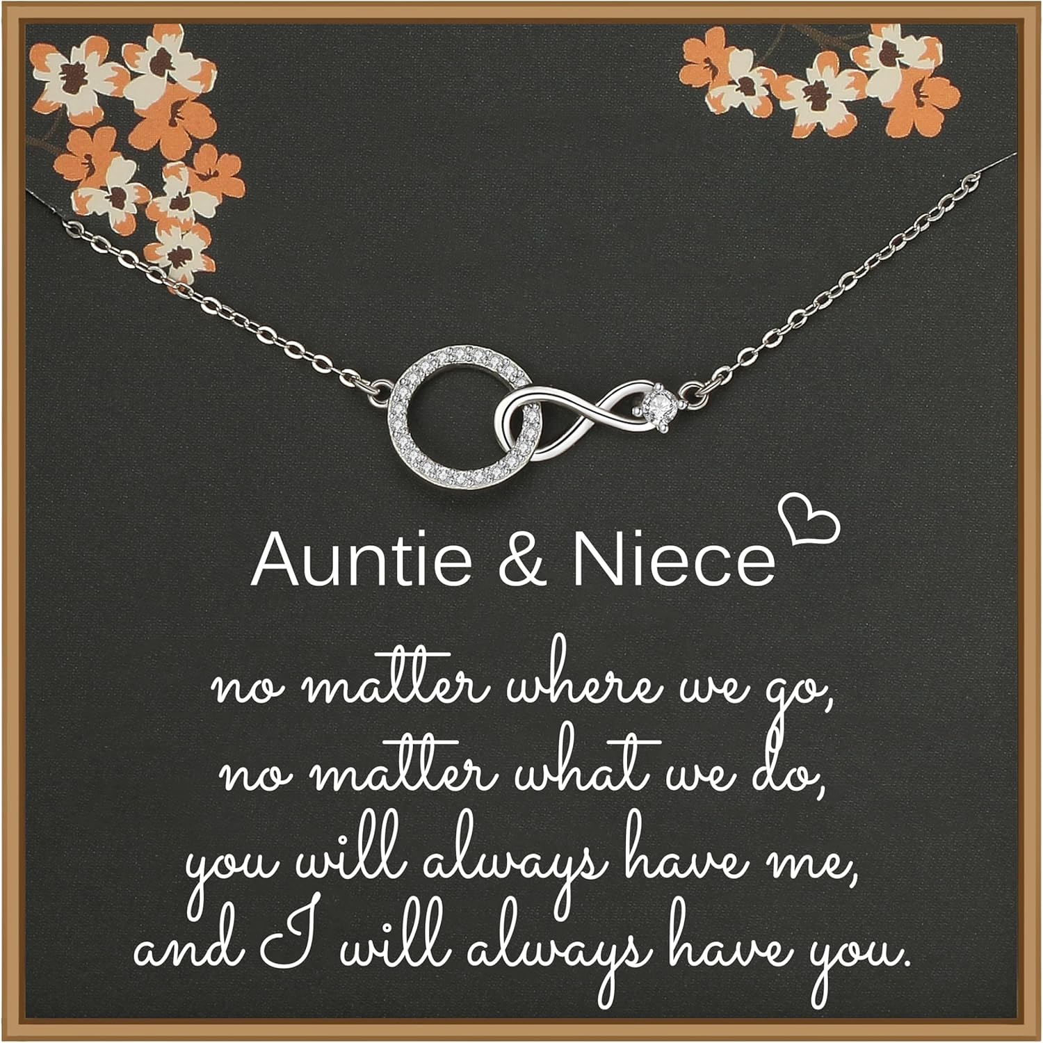 Auntie Niece Necklace, 925 Sterling Silver Infinity CZ Circle Necklace, Mother’s Day Gifts for Aunts, Niece Gifts from Aunt