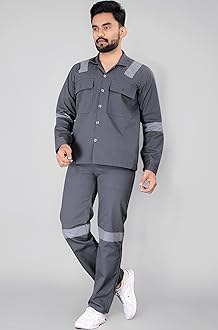 Men's Reguler Fit Cotton Industrial Work wear Coveralls Shirt and Pant with Two Inch Reflective Tape