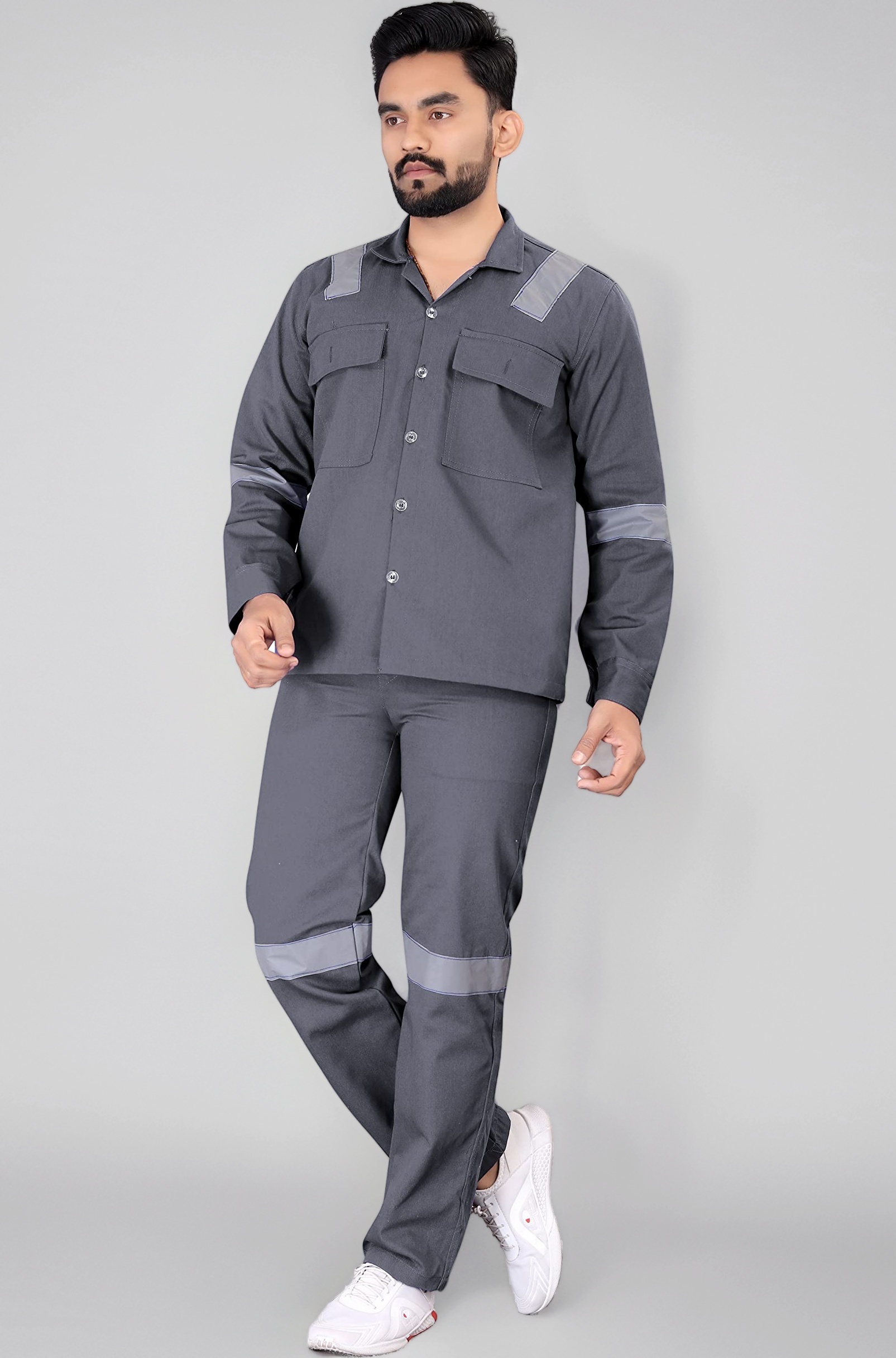 Men's Reguler Fit Cotton Industrial Work wear Coveralls Shirt and Pant with Two Inch Reflective Tape