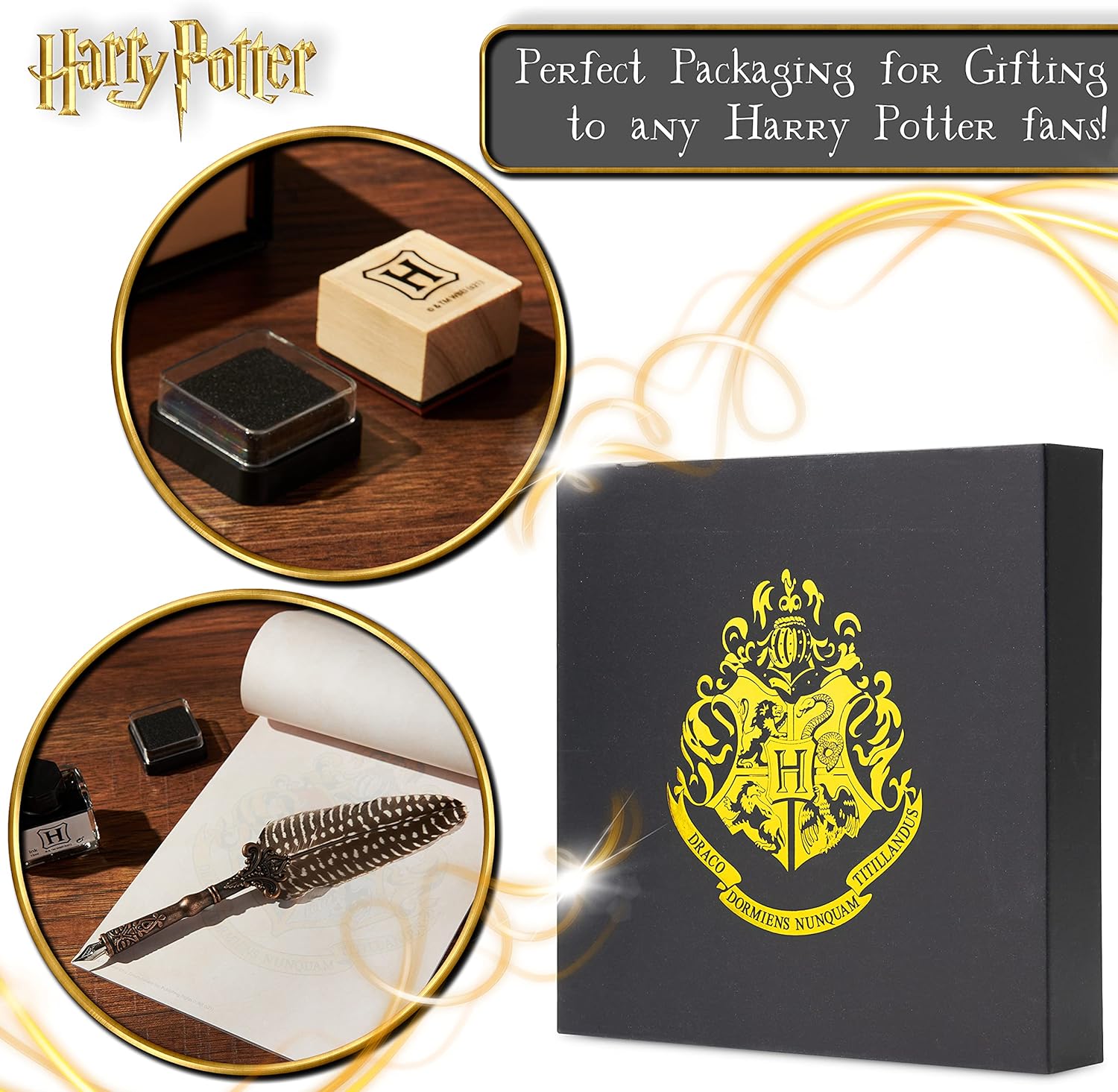 Harry Potter Gifts Calligraphy Set With Feather Quill Pen Ink Pot Envelopes Stickers Stamp Writing Pad in Collectible Keepsake Gift Box For Fans