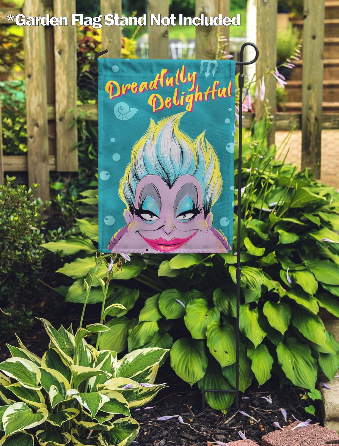 Flagology, Disney Dreadfully Delightful Ursula – Garden Flag 12" x 18", Outdoor Flag, Exclusive Premium Fabric, Officially Licensed Disney, Halloween