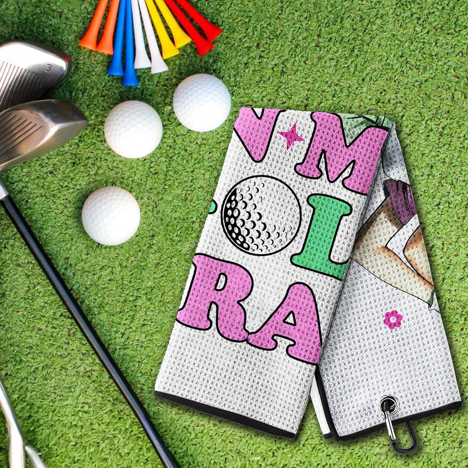Printed Golf Towels for Golf Bags, Funny Golf Towel for Women, Golf Accessories for Women, Towel with Clip, Towel with Funny Words for Her, in My Golfs Era, Gifts for Christmas Thanksgiving Birthday - Image 2