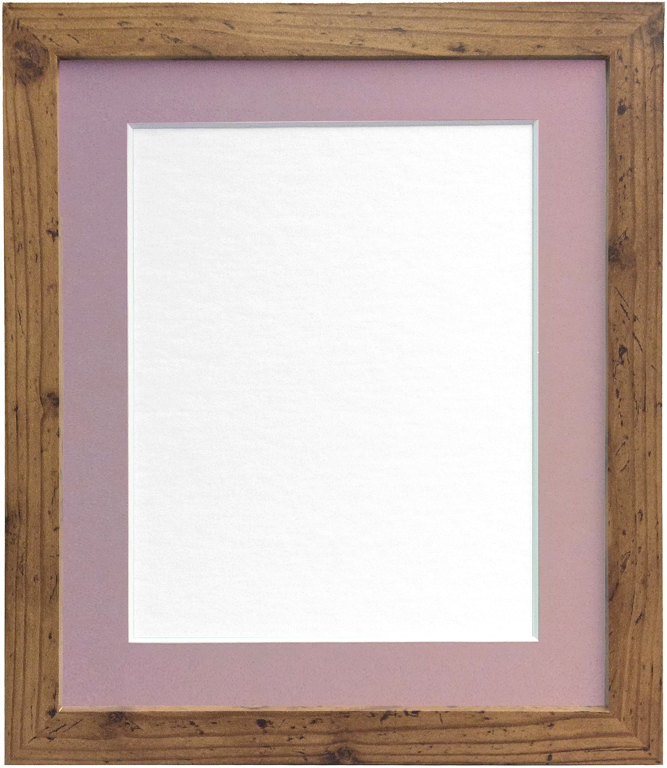 Frames By Post Pink Mount 25Mm Wide H7 Rustic Oak Picture Photo Frame With A2 For Pic Size A3 (Plastic Glass)