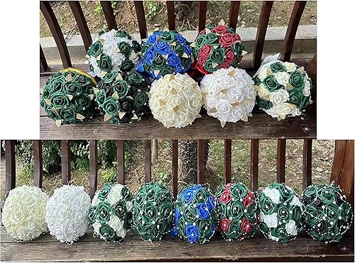 Miniatura 5 de Ramo de boda hecho a mano con rosas artificiales de polietileno para dama de honor, ramo de dama de honor con cintas suaves, ramo de mano de boda,