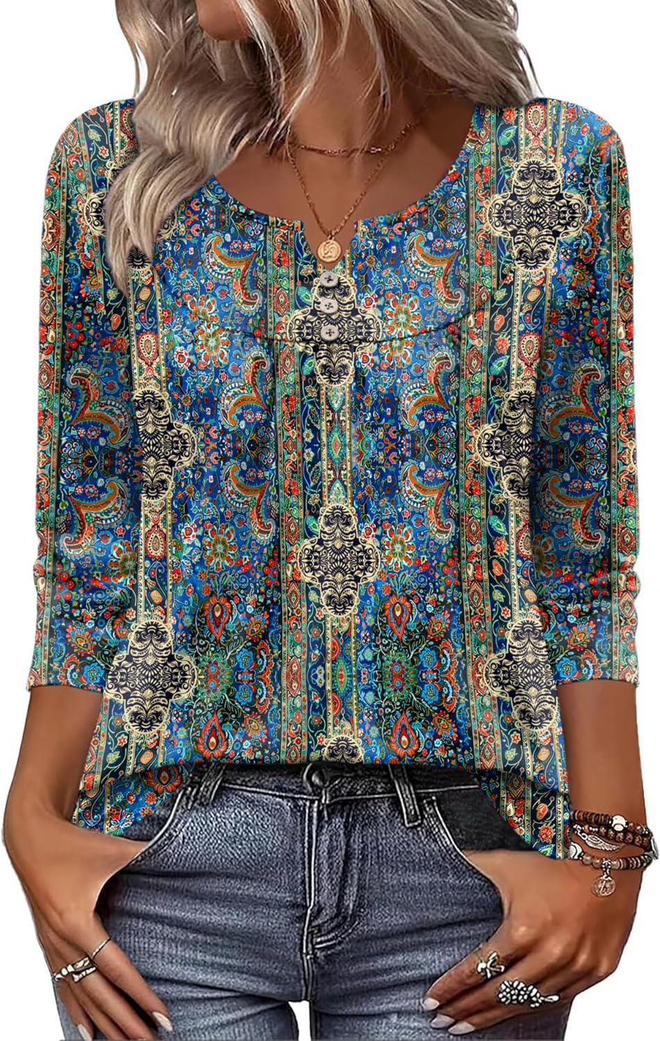 Zeagoo 3/4 Length Sleeve Womens Tops Dressy Casual 2026 V Neck T Shirts Blouses Floral Summer Business Work Basic Tees