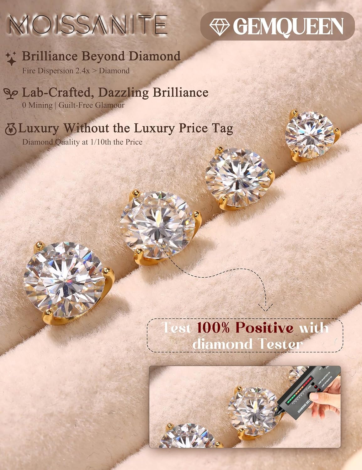 Moissanite Earrings Studs : 18K Gold Plated S925 Sterling Silver Stud Earring for Women Men Moissanite Jewelry Hypoallergenic Brilliant Round Cut D Color VVS1 1CT-4CT - Image 3