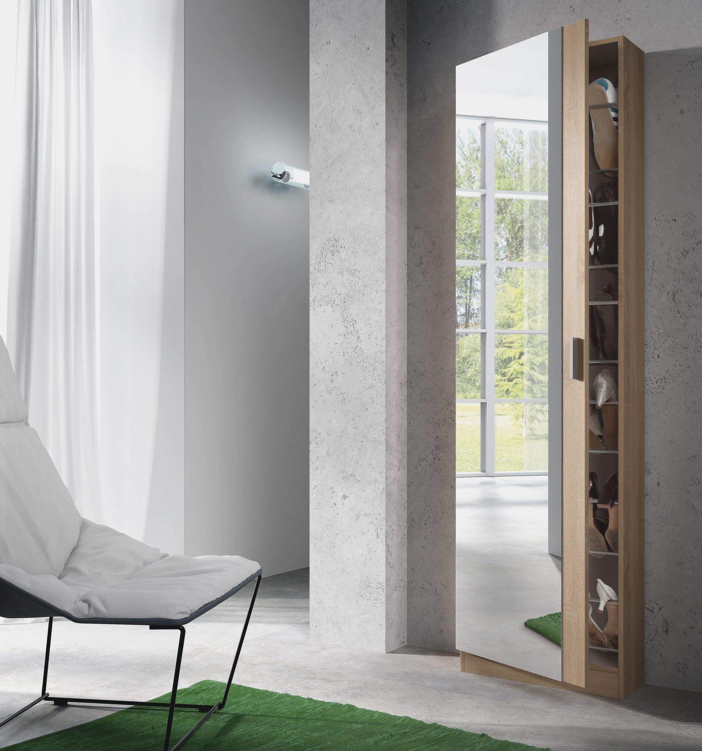 Kristal Angelo Shoe Rack In Canadian Oak Large 1 Door Mirrored Shoe Storage Cabinet 180cm X 50cm X 20cm Amazon Co Uk Kitchen Home