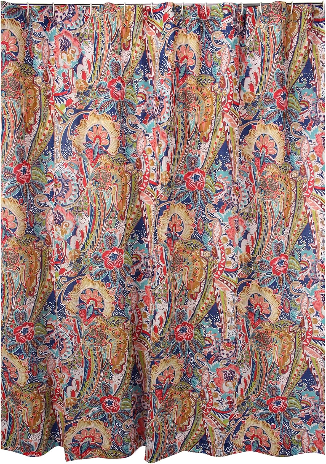 Levtex Home - Nanette - Shower Curtain (72x72in.) with Button Holes - Bohemian Paisley - Navy, Teal, Green, Red, Gold, Pink - Cotton Fabric