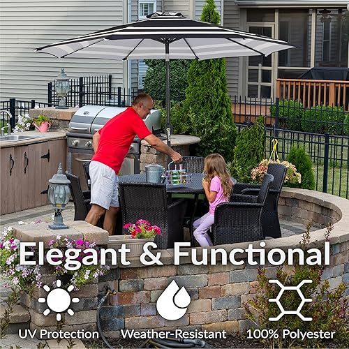 Miniatura 58 de Sunnydaze Sombrilla de patio al aire libre de 7.5 pies, sombrilla de poliéster con botón de inclinación y manivela, 8 varillas resistentes, color